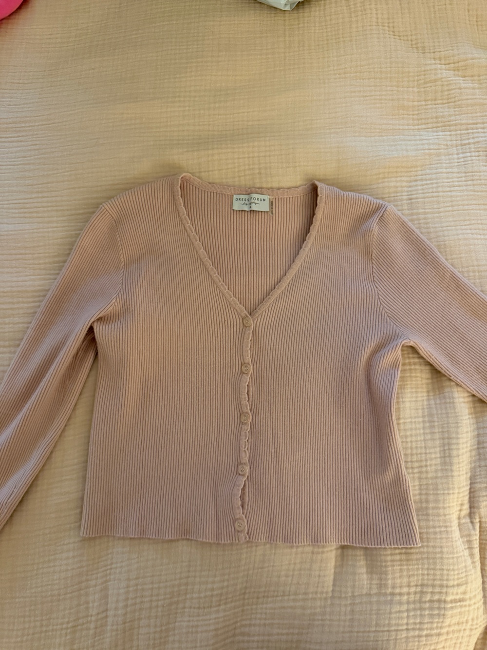 Dress Forum Ribbed Button-Front Top in Blush